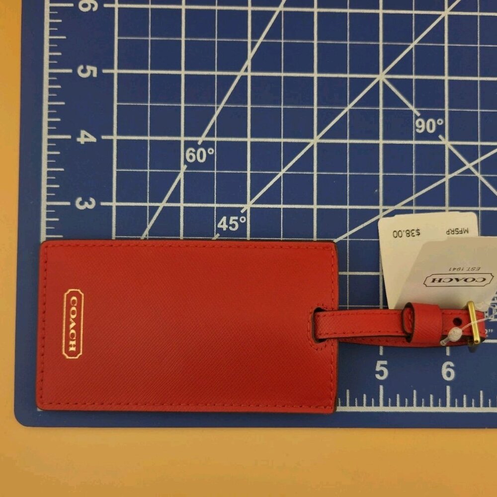 Coach Darcy Leather Luggage Tag Vermillion Red & Gold F67743 NWT - Picture 8 of 8